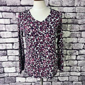 T By Talbots Gray, Purple & Black V-neck Long Sleeve Top Size M